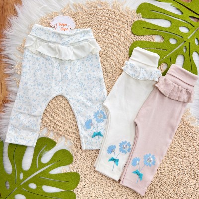 Kit 3 Calças - Flores com Paetê - Branco, Off White e Areia